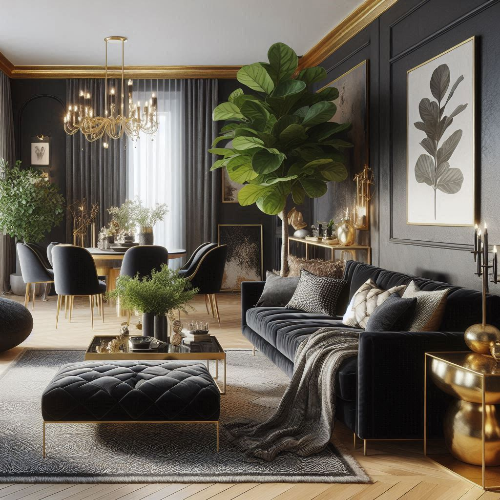 black sofa living room decor