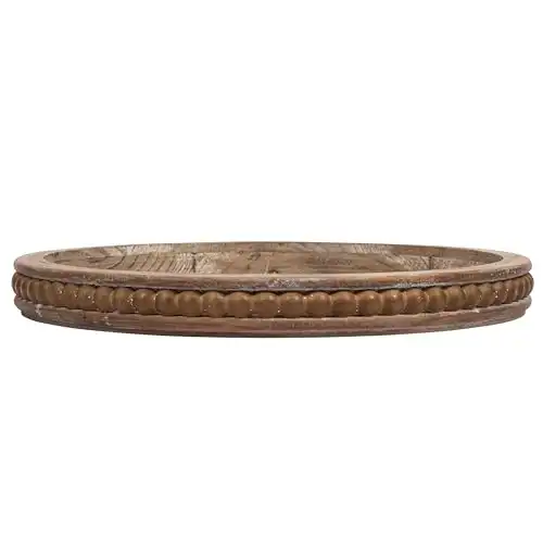 Whitewashed Round Decorative Wood Tray