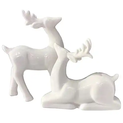 Porcelain Christmas Reindeer Figurines, Pack of 2