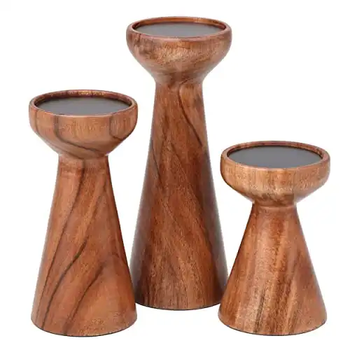 Candleholders Farmhouse Wooden Pillar Stand, 3pc Set