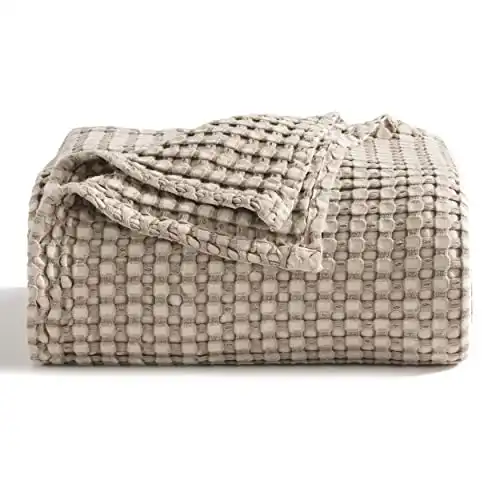 Cotton Waffle King Size Blanket - Lightweight Breathable, Taupe, 104x90 Inches