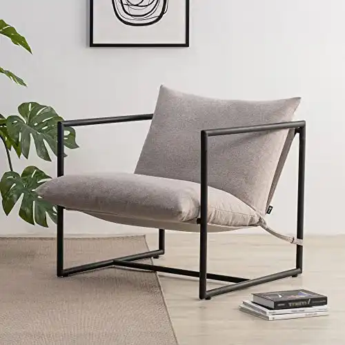 Sling Accent Chair, Metal Framed Armchair with Shredded Foam Cushioning, Oatmeal