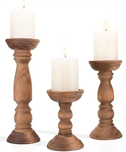 Farmhouse Wooden Candle Holders for Pillar Candles, Set of 3