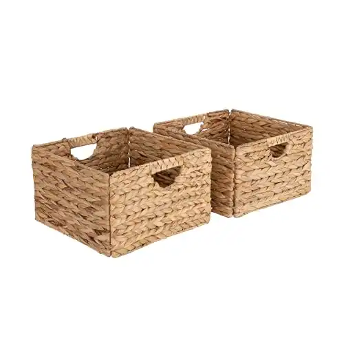 Premium Natural Handwoven Portable Laundry Bin Basket with Carrying Handles, Rectangular (2-Pack)