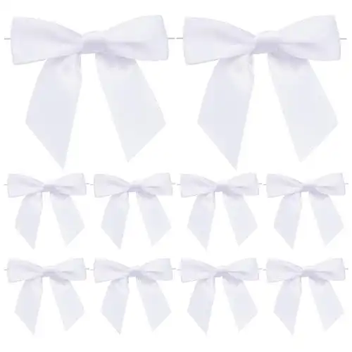 3 Inches Satin Ribbon Twist Tie Bows, White, 50Pcs