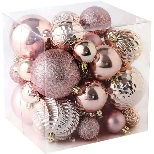 Christmas Shatterproof Balls Ornaments - 36pcs, 6 Styles in 3 Sizes (Rose Gold)