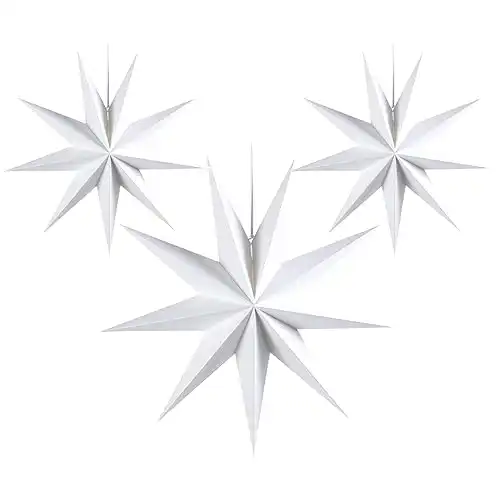 3 Pcs 9-Pointed White Paper Star Lanterns 12 Inch