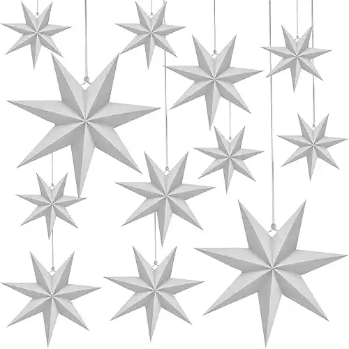 12 Pack 3D Large White Hanging Paper Star Lanterns