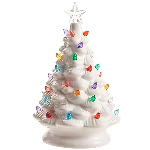 Holiday Tree Lighted 8 inch Ceramic Decorative Tabletop Figurine