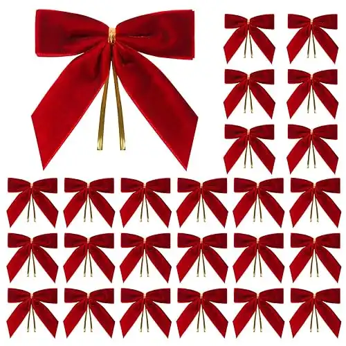 24 Pcs Red Small Velvet Christmas Bows