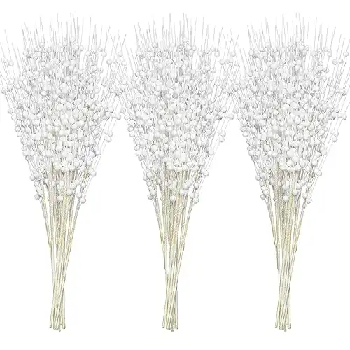 24 Pcs Christmas Tree Berry Stem,18 Inches, White