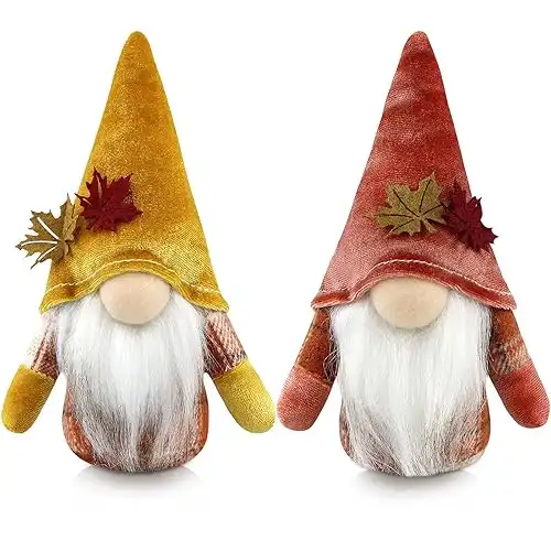 Set of 2 Gnomes Handmade Plush Maple leaf, 7 Inch