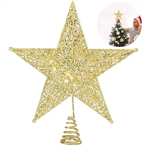 6 Inches Metal Glittered Christmas Tree Topper (Gold)