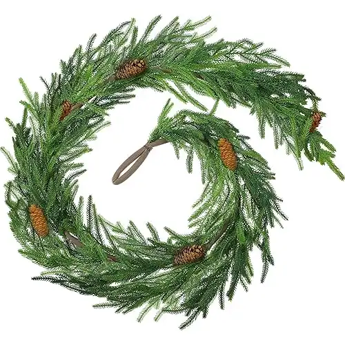 6 ft Norfolk Pine Garland Artificial Pine Greenery Garland with Pine Cones