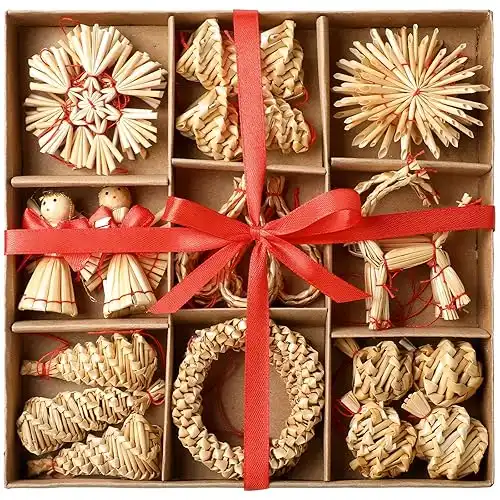 27 Pcs Christmas Straw Ornaments Assortment Woven Hanging Pendants Decoration Scandinavian